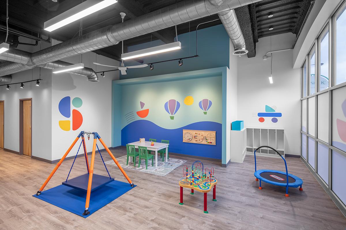 ABA therapy center play room with therapeutic equipment for children with autism in Northern Virginia